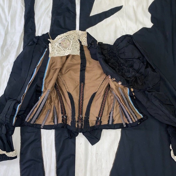 Antique Victorian Leg of Mutton Sleeve Jet Bead Silk Bodice Needlework 1890s - Picture 9 of 16